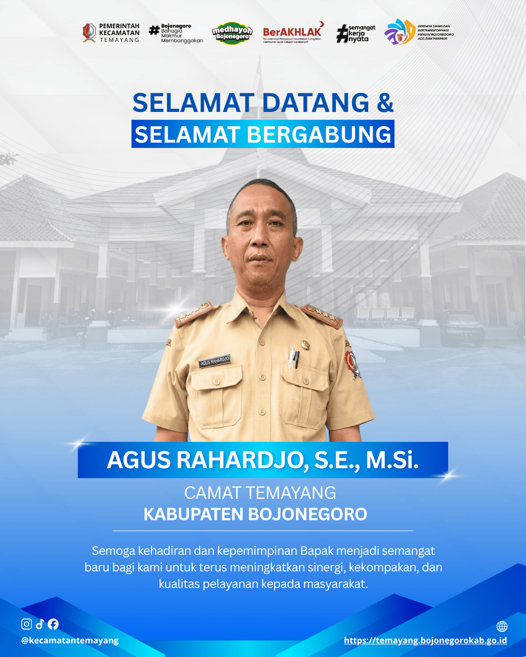 Keluarga Besar Kecamatan Temayang Mengucapkan Selamat Datang Bapak Camat Temayang